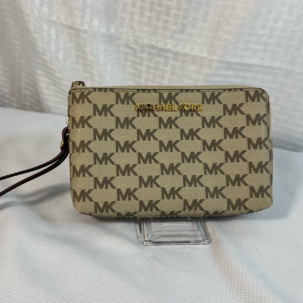 2053: Michael Kors Signature MK Canvas Double Zip Wristlet